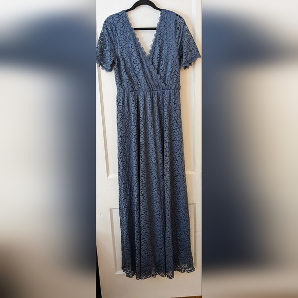 Baltic Born Dresses & Skirts - Maxi Dusty Blue Lace V-Neck short-sleeved Baltic Born dress